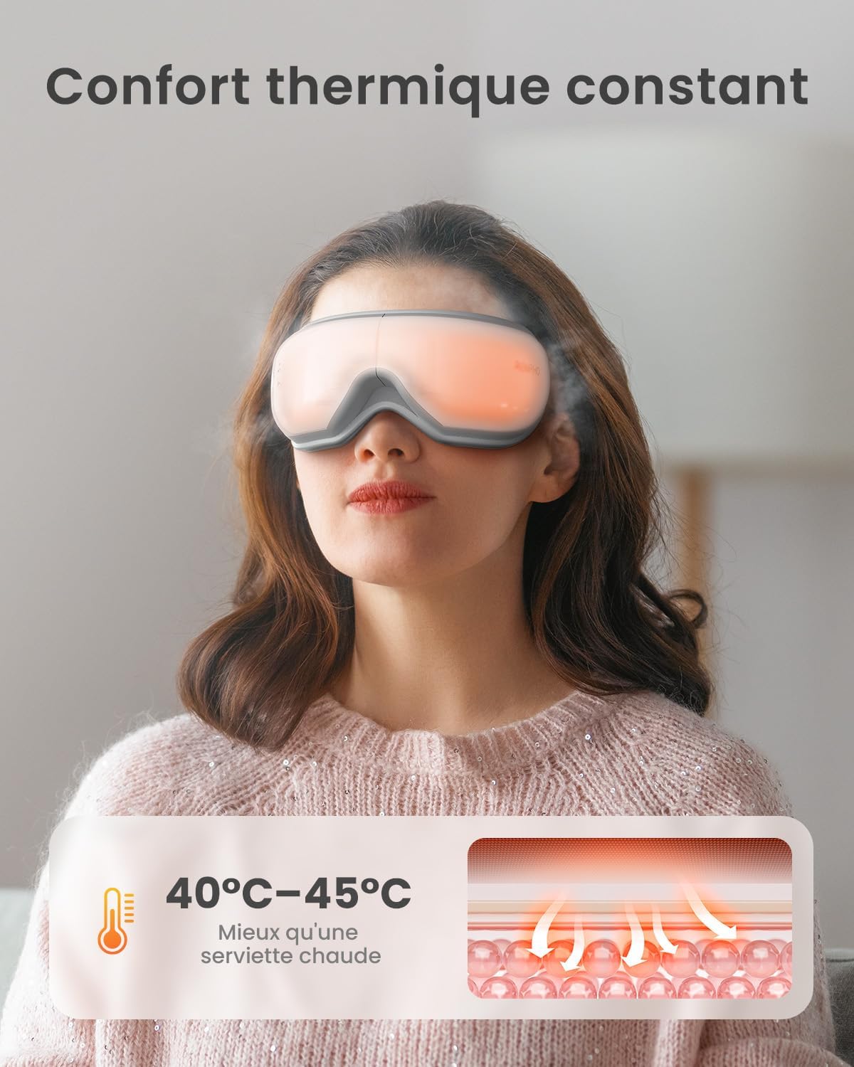 Masseur oculaire RENPHO Eyeris : le masque de relaxation pour les yeux secs et un sommeil apaisé Offrez à vos yeux le confort qu'ils méritent avec chaleur, vibrations et musique Bluetooth – Image 2