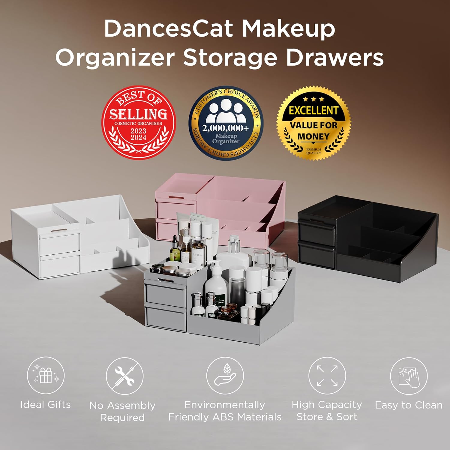 Organisateur de maquillage élégant : rangement idéal pour dresser et salle de bain Grande capacité avec 2 tiroirs pour un rangement efficace de vos produits de beauté – Image 9