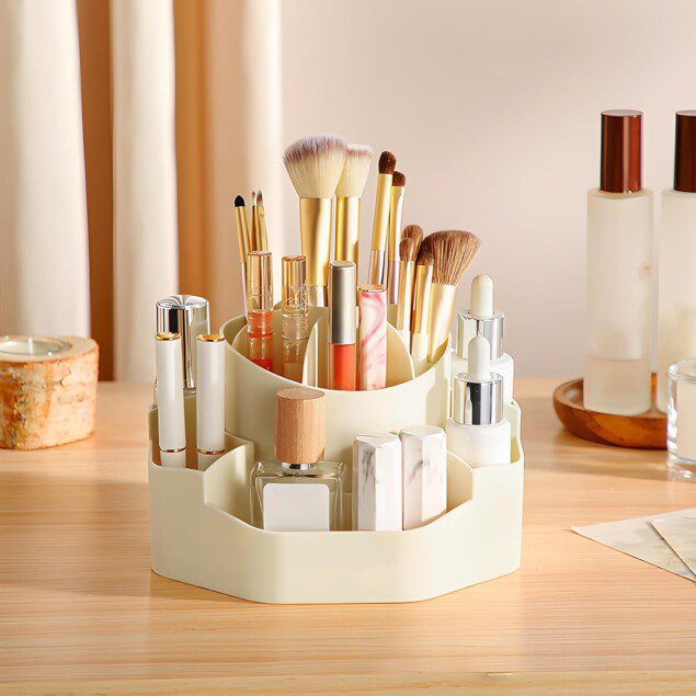 Organisateur maquillage rotatif : rangement multifonction pour une coiffeuse élégante