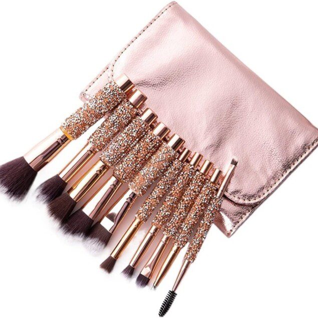 Pinceaux de maquillage avec strass : set de 10 outils essentiels pour un maquillage professionnel éclatant