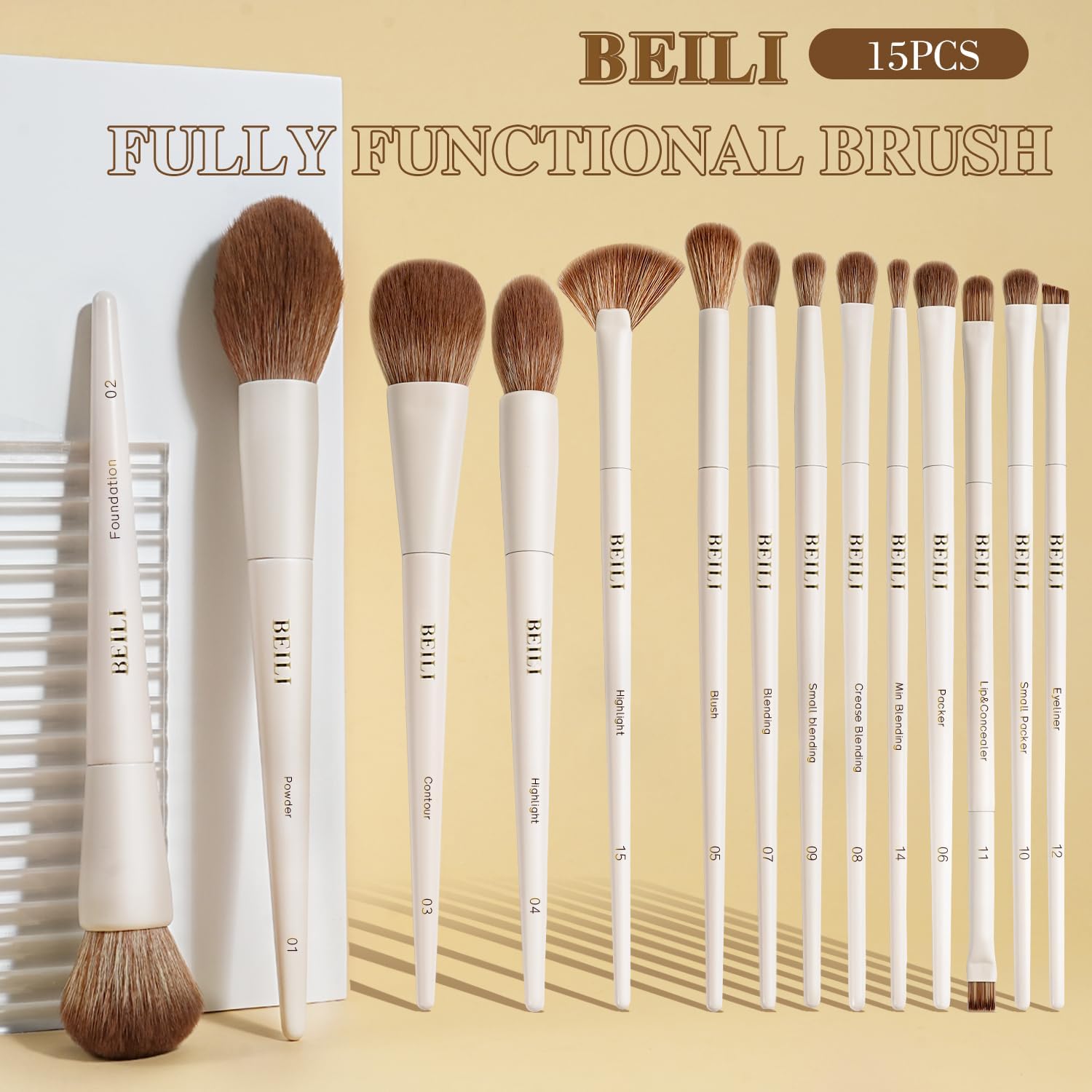 Pinceaux de maquillage professionnels : set de 15 pièces pour les passionnées de beauté Découvrez l'art du maquillage avec ces pinceaux végétaliens, idéaux pour un teint parfait et des yeux sublimés – Image 2