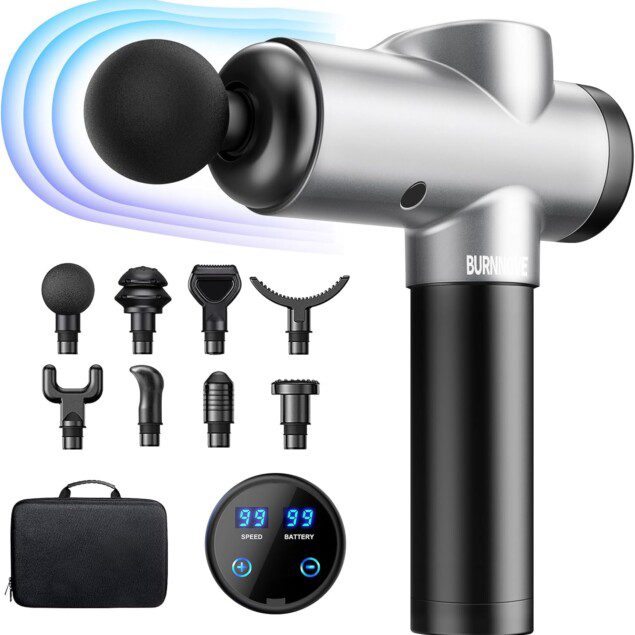 Pistolet de massage musculaire : l'appareil idéal pour les athlètes   Profitez d'un massage profond et relaxant à domicile grâce à ce pistolet de massage portable. Avec 99 vitesses réglables et 8 têtes de massage, il répond parfaitement aux besoins des sportifs et des familles passionnées de fitness. Sa batterie de 2550mAh et son écran LED en font un compagnon idéal pour optimiser votre récupération musculaire après l'effort.