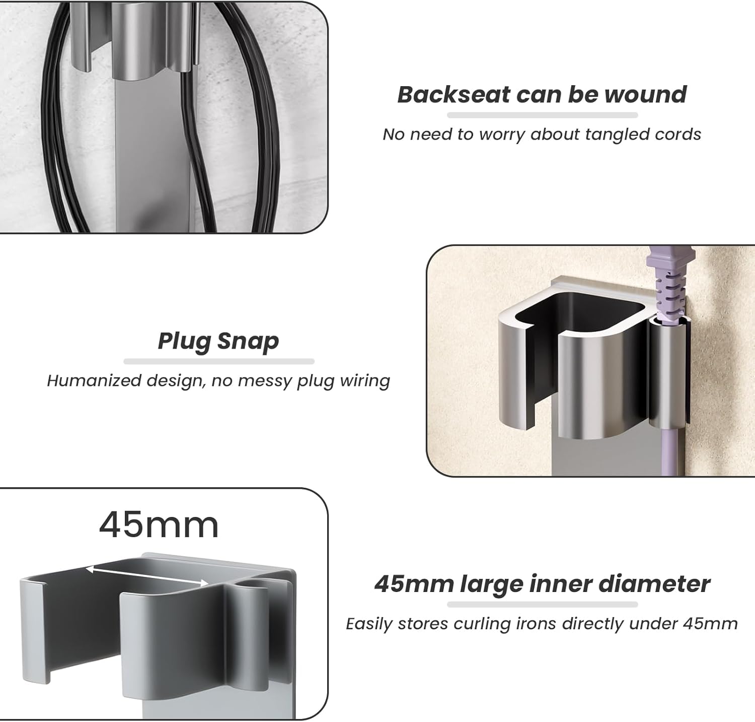 Support séchoir cheveux sans perçage : l'accessoire mural en acier inoxydable pour salle de bain et table de toilette – Image 3