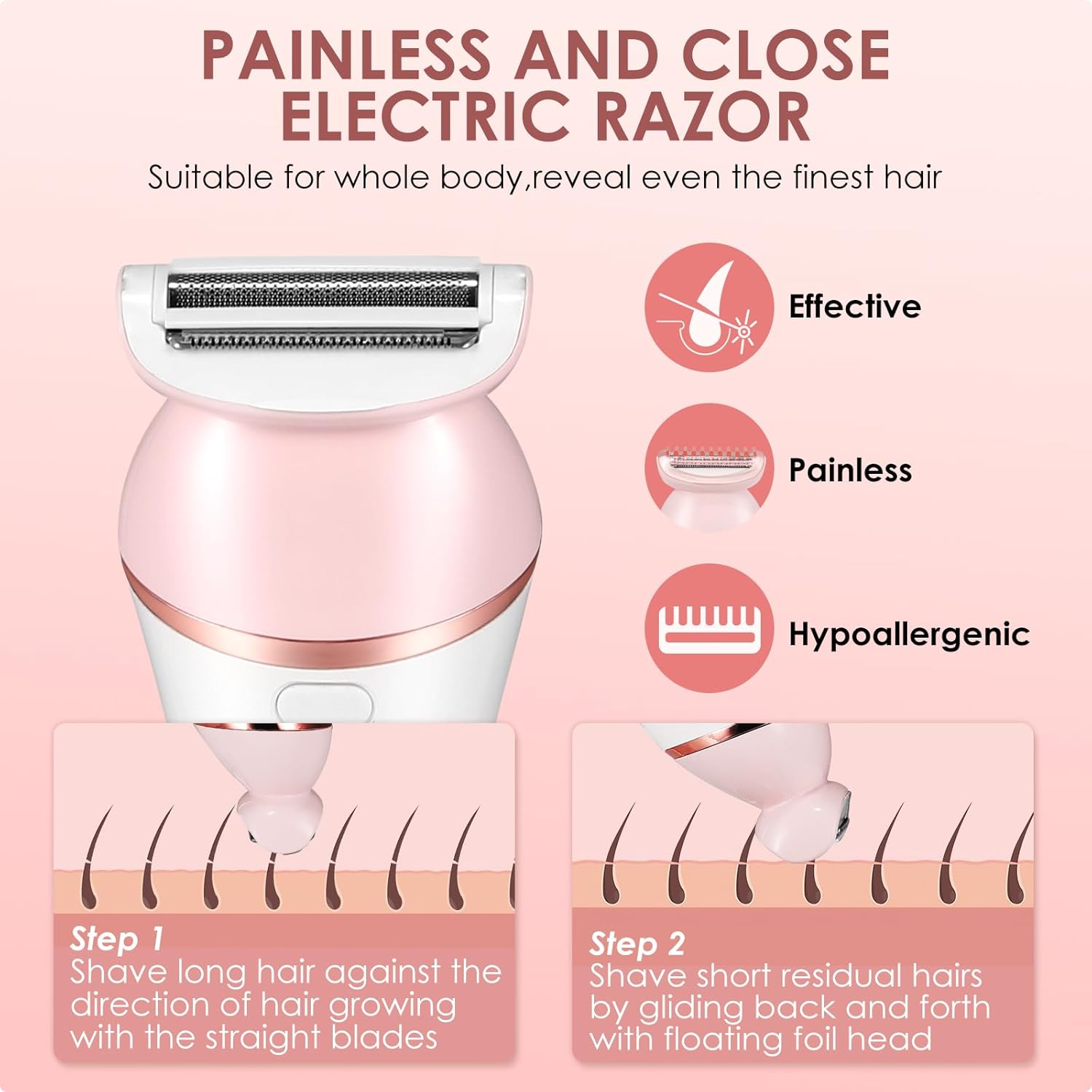 Epilateur électrique : le rasoir 6 en 1 idéal pour les femmes en quête de douceur Découvrez un rasoir électrique sans fil avec affichage LED, parfait pour un rasage sec ou humide, incluant une brosse exfoliante et un massage relaxant. – Image 4