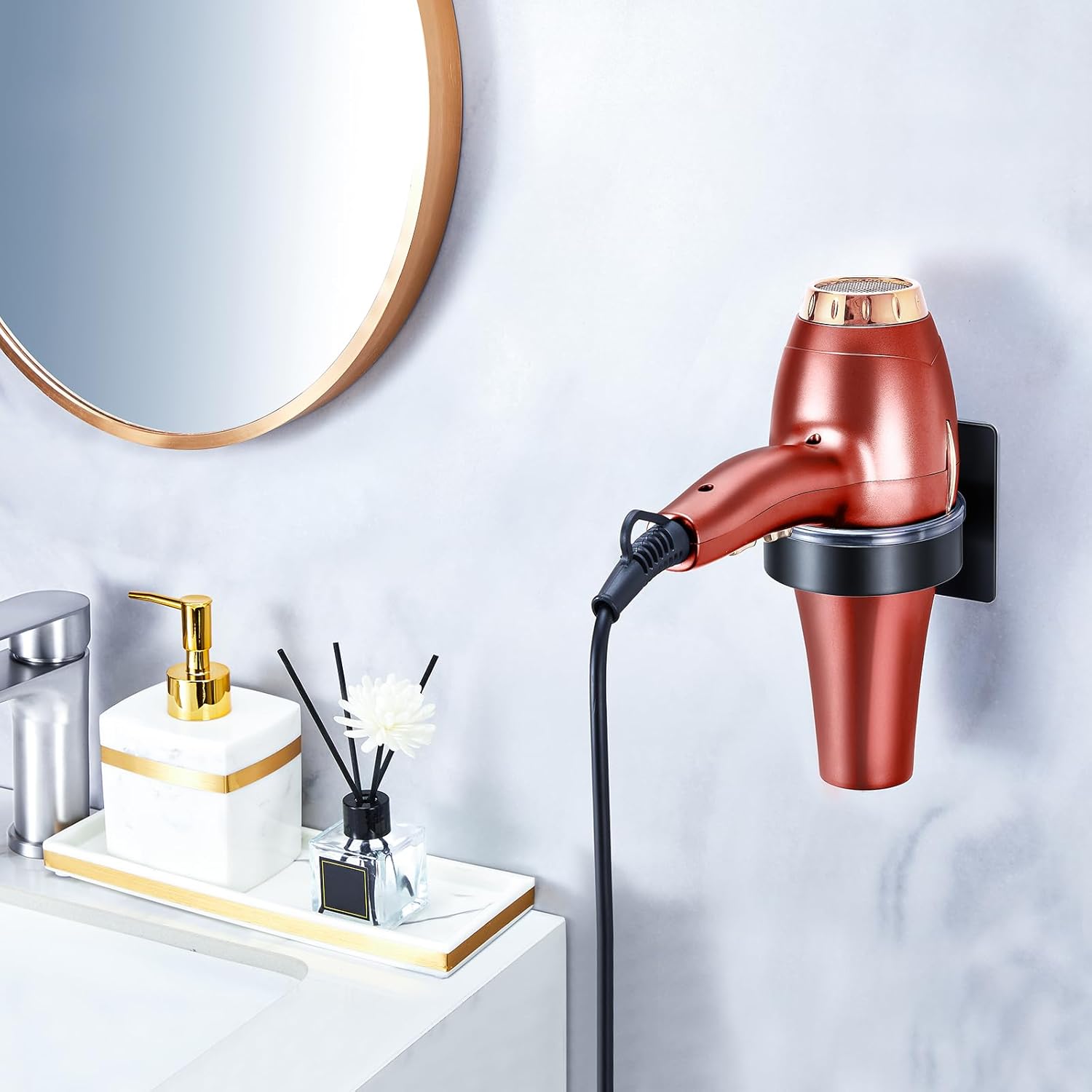 Support de sèche-cheveux mural en acier inoxydable : rangement pratique pour salle de bain, chambre à coucher et salon de coiffure – Image 2