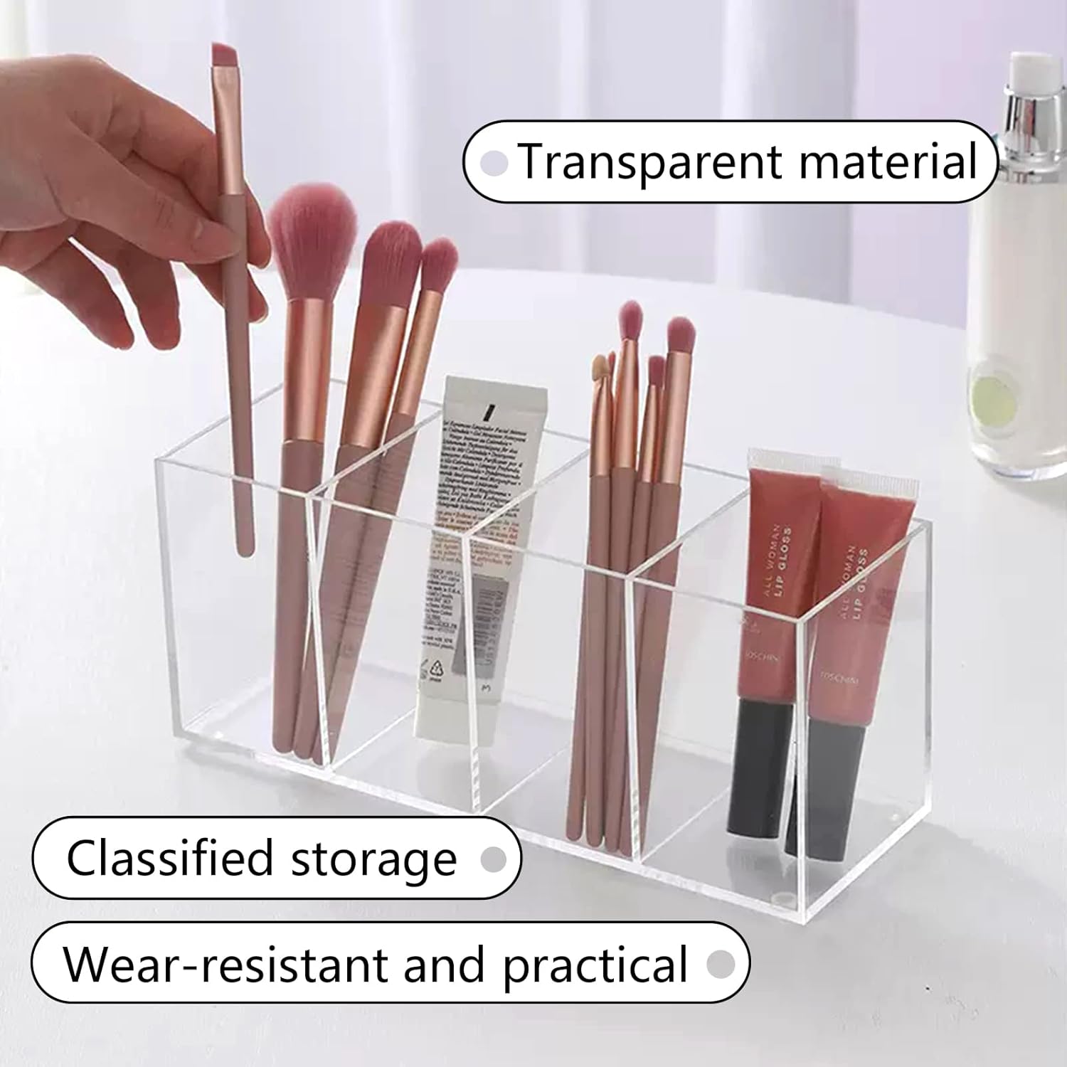 Organisateur de maquillage en acrylique transparent : le rangement idéal pour les passionnés de beauté Optimisez votre espace avec 4 compartiments pratiques pour pinceaux, poudres, vernis et bijoux – Image 3