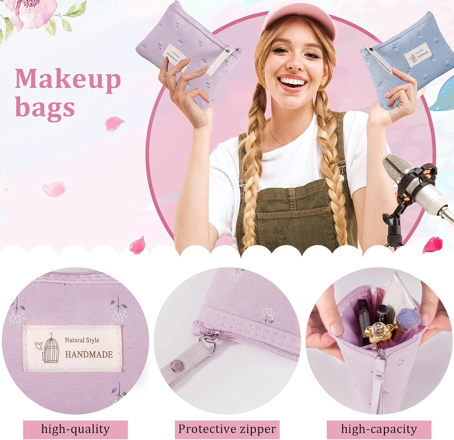 Trousse de maquillage élégante : 3 pièces en toile pour les voyages et le fitness – Image 3