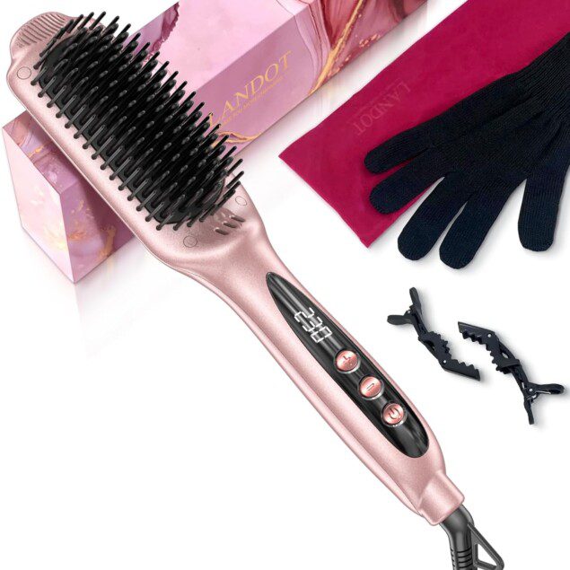 Brosse lissante chauffante ionique : lissage parfait pour tous types de cheveux Transformez votre routine capillaire avec cette brosse 2 en 1, qui lisse, démêle et élimine l'électricité statique pour des cheveux brillants et soyeux à chaque utilisation.