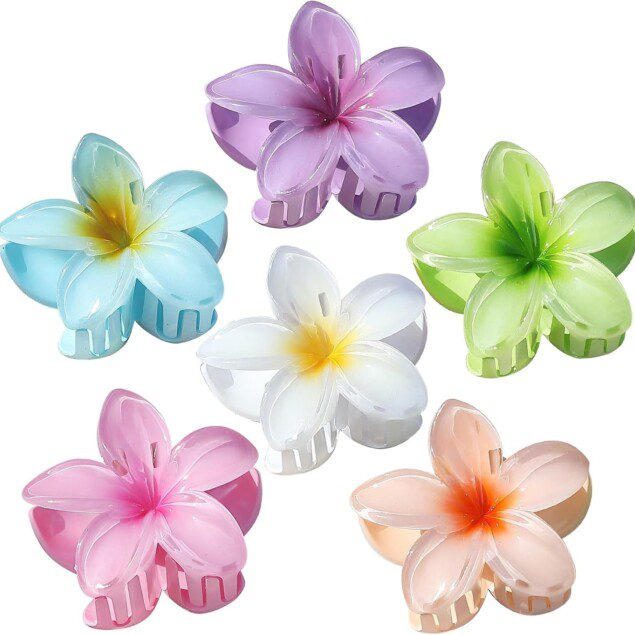 Pinces à cheveux fleur hawaïenne : lot de 6 accessoires multicolores pour cheveux épais