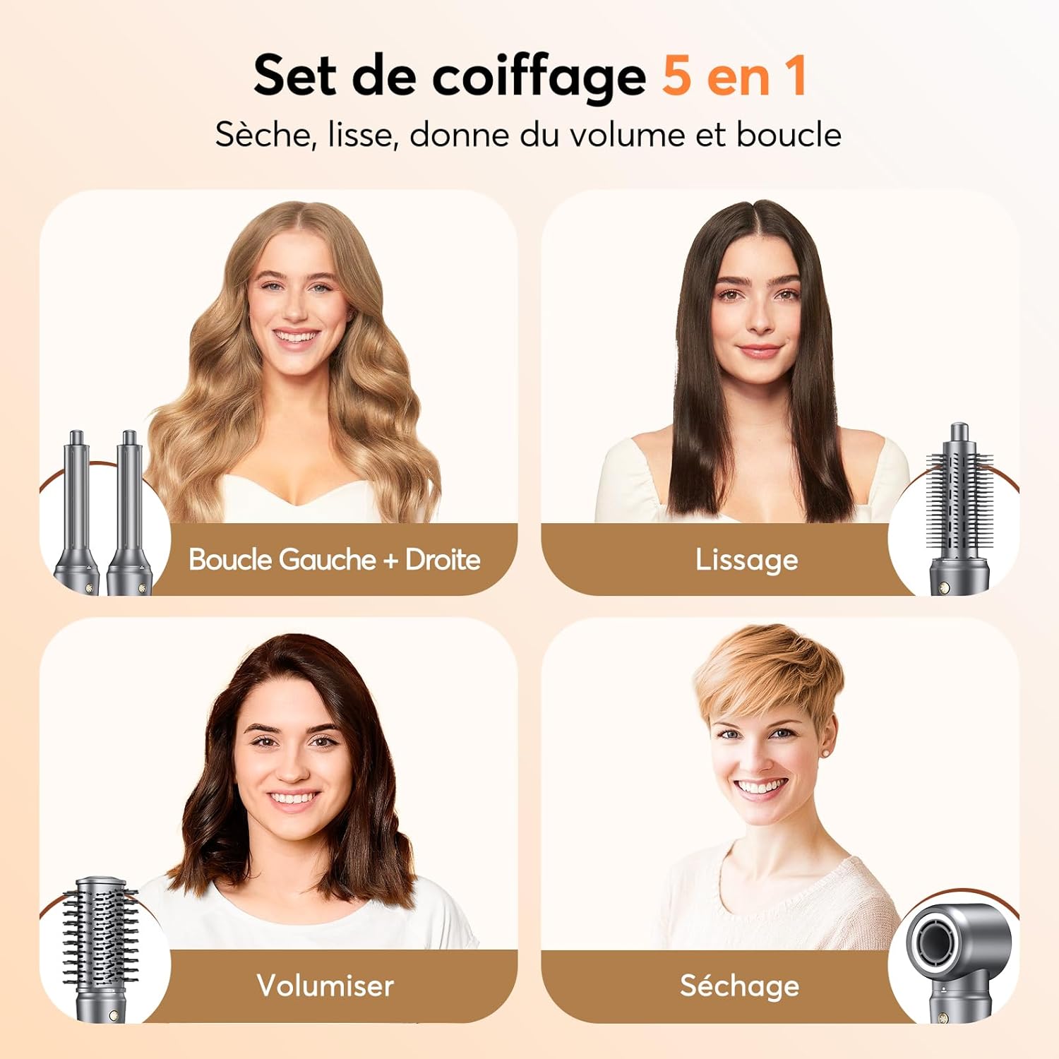 Sèche cheveux professionnel 5 en 1 : l'allié parfait pour les femmes en quête de style Transformez votre routine capillaire avec ce brosse soufflante et fers à boucle automatique, idéale pour la maison ou en voyage – Image 2
