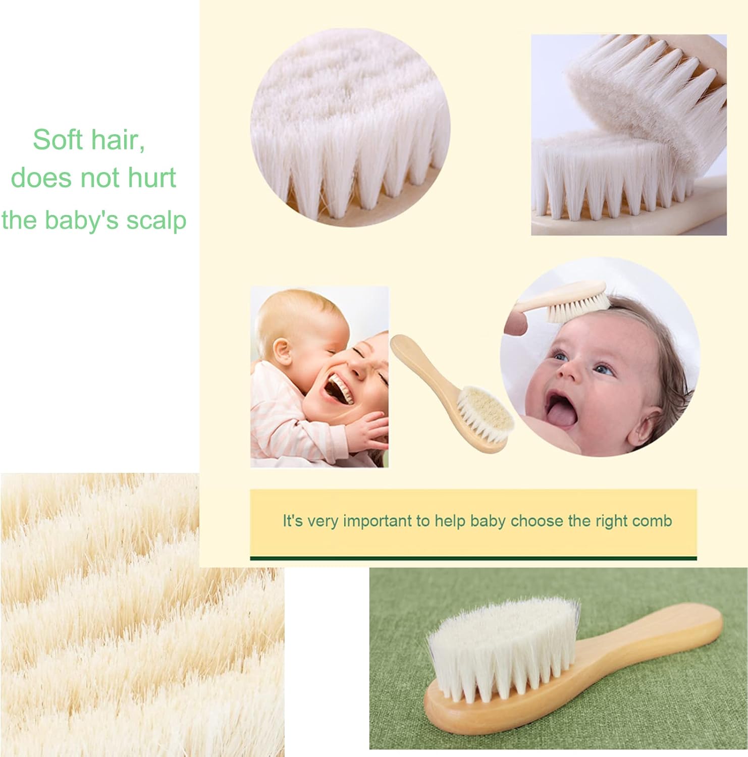 Brosse à cheveux bébé en bois : douceur premium pour un soin délicat du cuir chevelu des nouveau-nés – Image 5