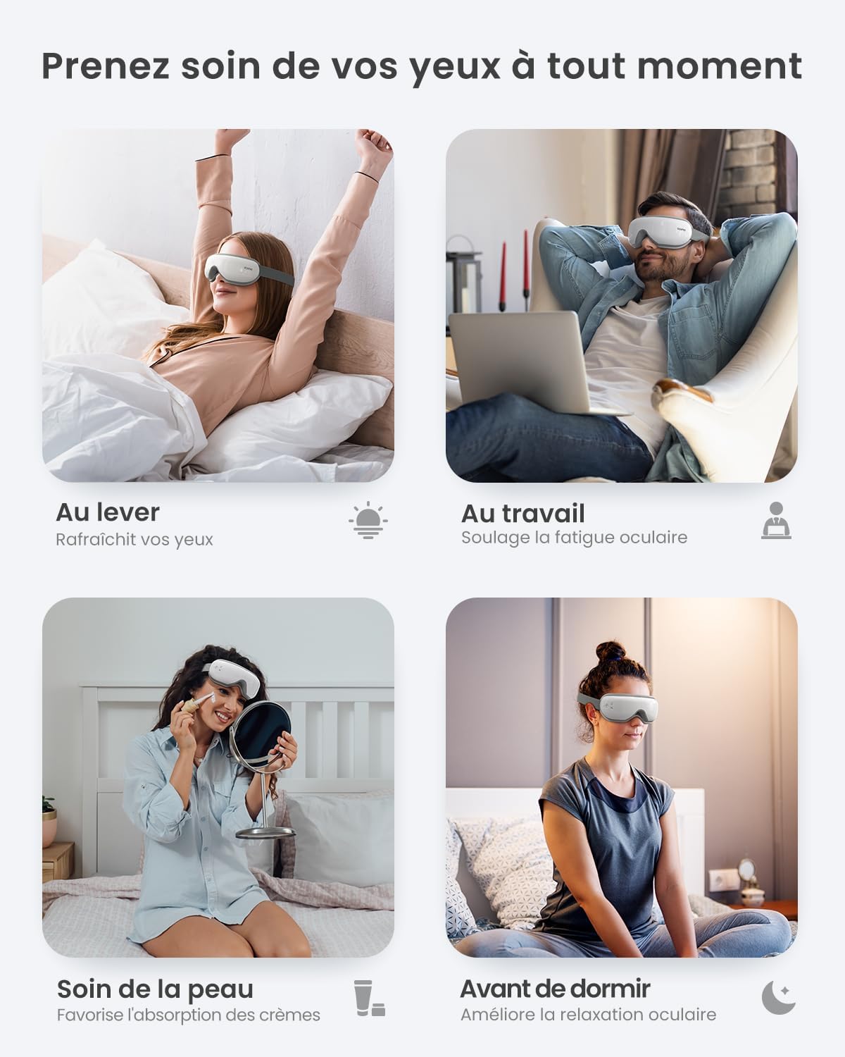 Masseur oculaire RENPHO Eyeris : le masque de relaxation pour les yeux secs et un sommeil apaisé Offrez à vos yeux le confort qu'ils méritent avec chaleur, vibrations et musique Bluetooth – Image 6