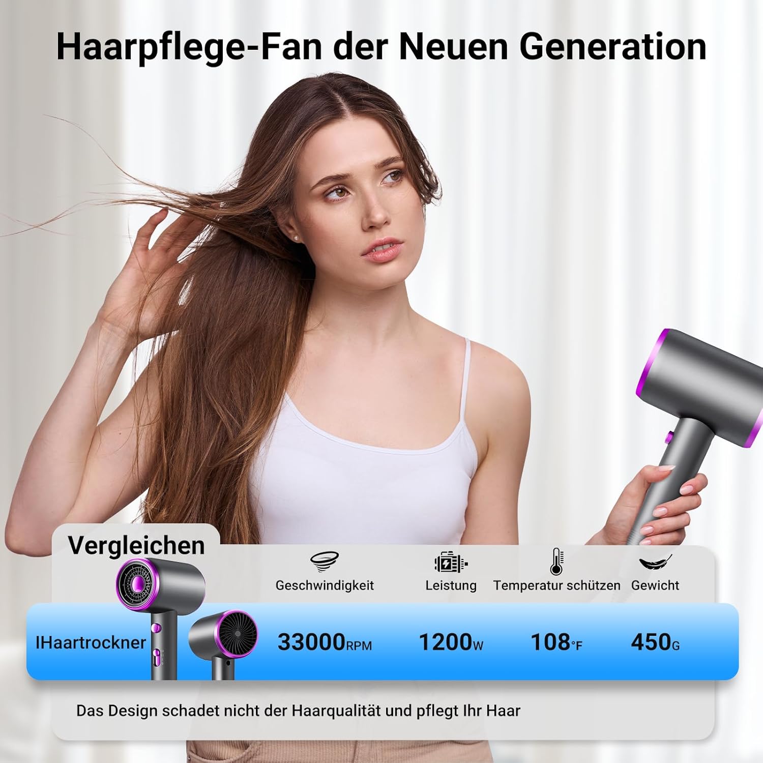 Sèche cheveux à ions négatifs : l'allié parfait pour des coiffures éclatantes et soyeuses Découvrez notre sèche cheveux performant avec 3 vitesses, diffusion de chaleur et fonctionnement silencieux pour un coiffage rapide et sans frisottis – Image 2
