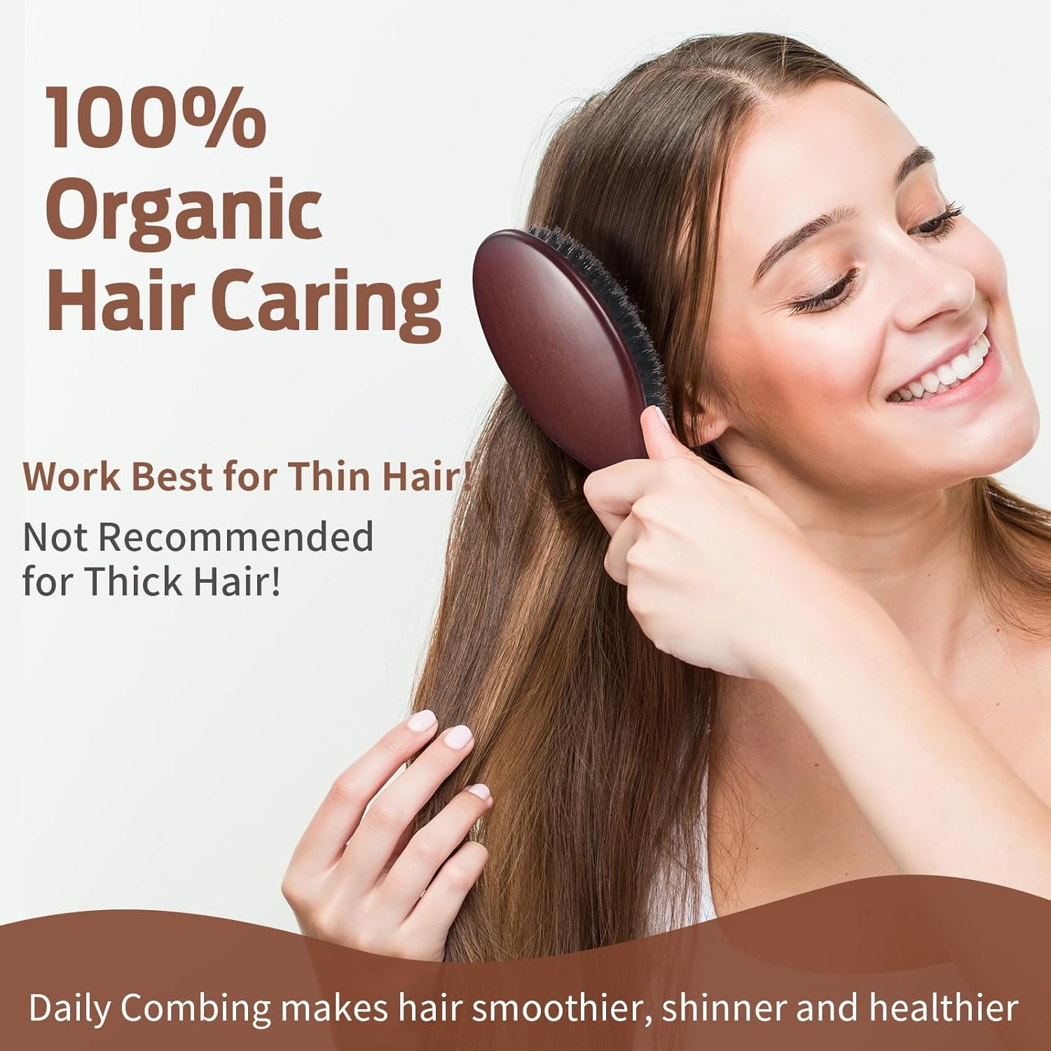 Brosse à cheveux en poils de sanglier : pour une coiffure parfaite des femmes, hommes et enfants Démêlez et coiffez vos cheveux fins grâce à des poils naturels et rigides – Image 5