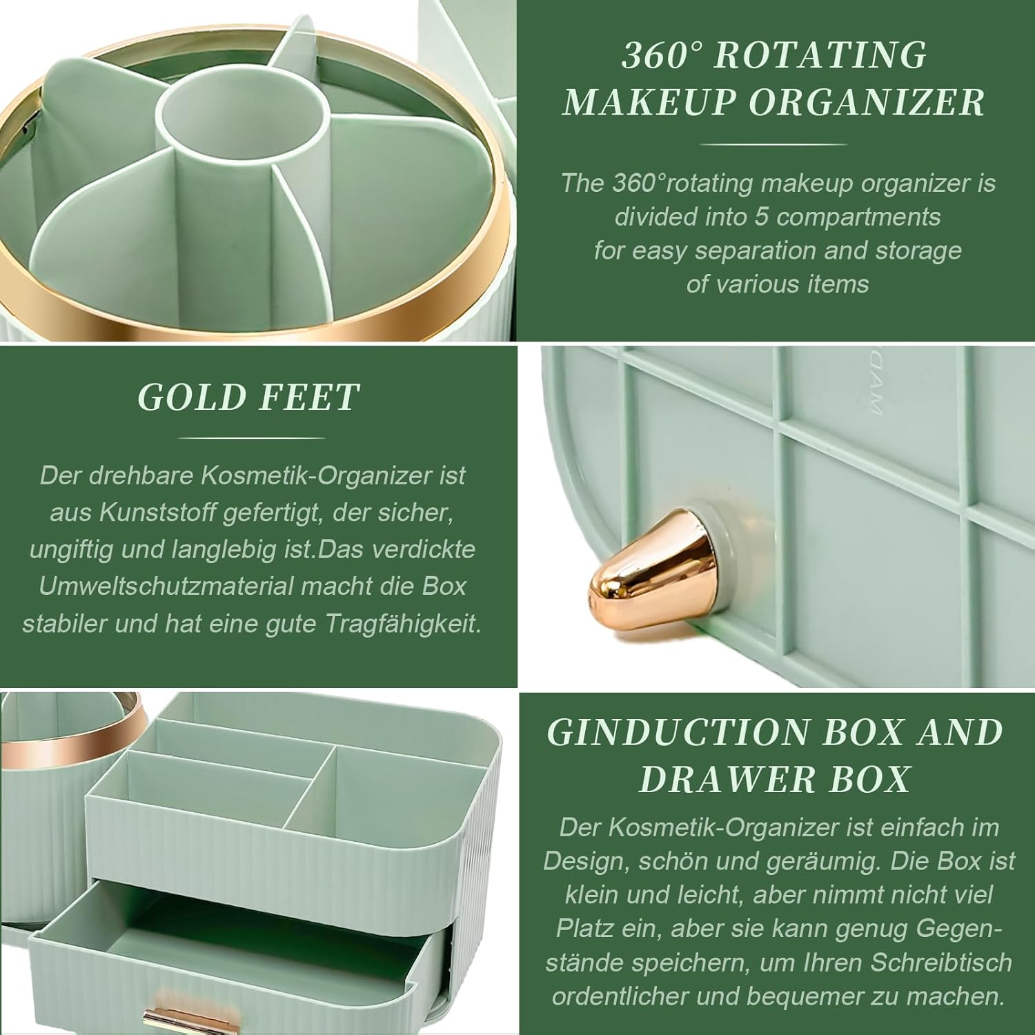 Organisateur de Maquillage Rotatif 360° en Vert – Image 7