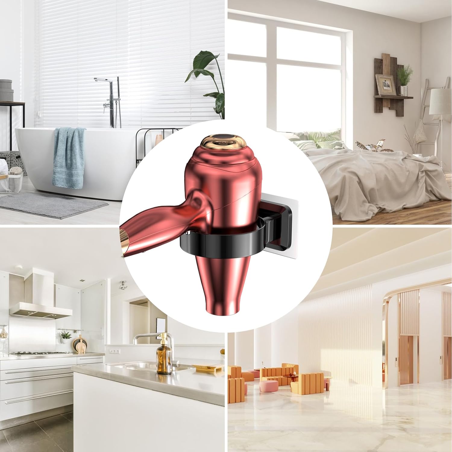 Support de sèche cheveux sans perçage : un accessoire mural élégant pour salle de bains ou chambre à coucher – Image 7