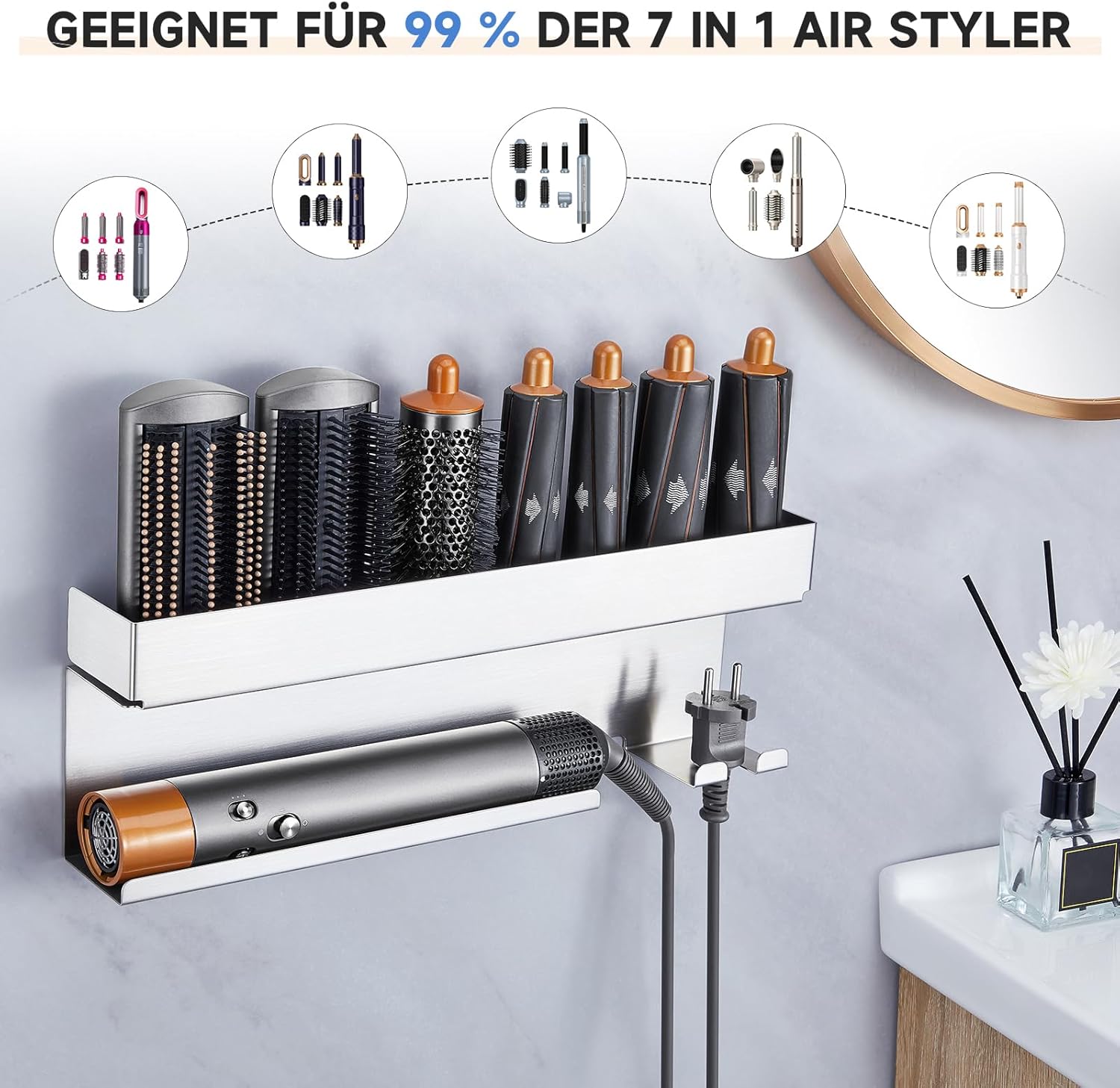 Support mural pour sèche-cheveux : rangement élégant et pratique pour coiffeurs amateurs – Image 4