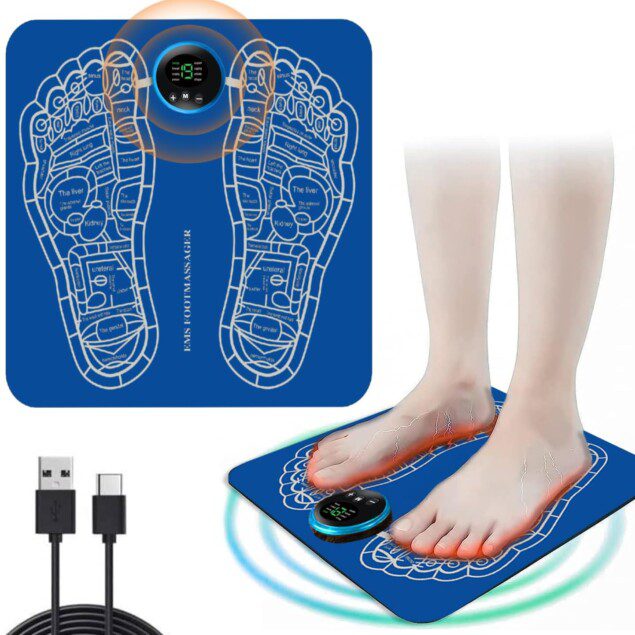 Masseur de pieds EMS : soulagement des douleurs musculaires pour un bien-être ultime   Découvrez un appareil de massage électrique portable avec 8 modes et 19 fréquences réglables, idéal pour améliorer la circulation sanguine.