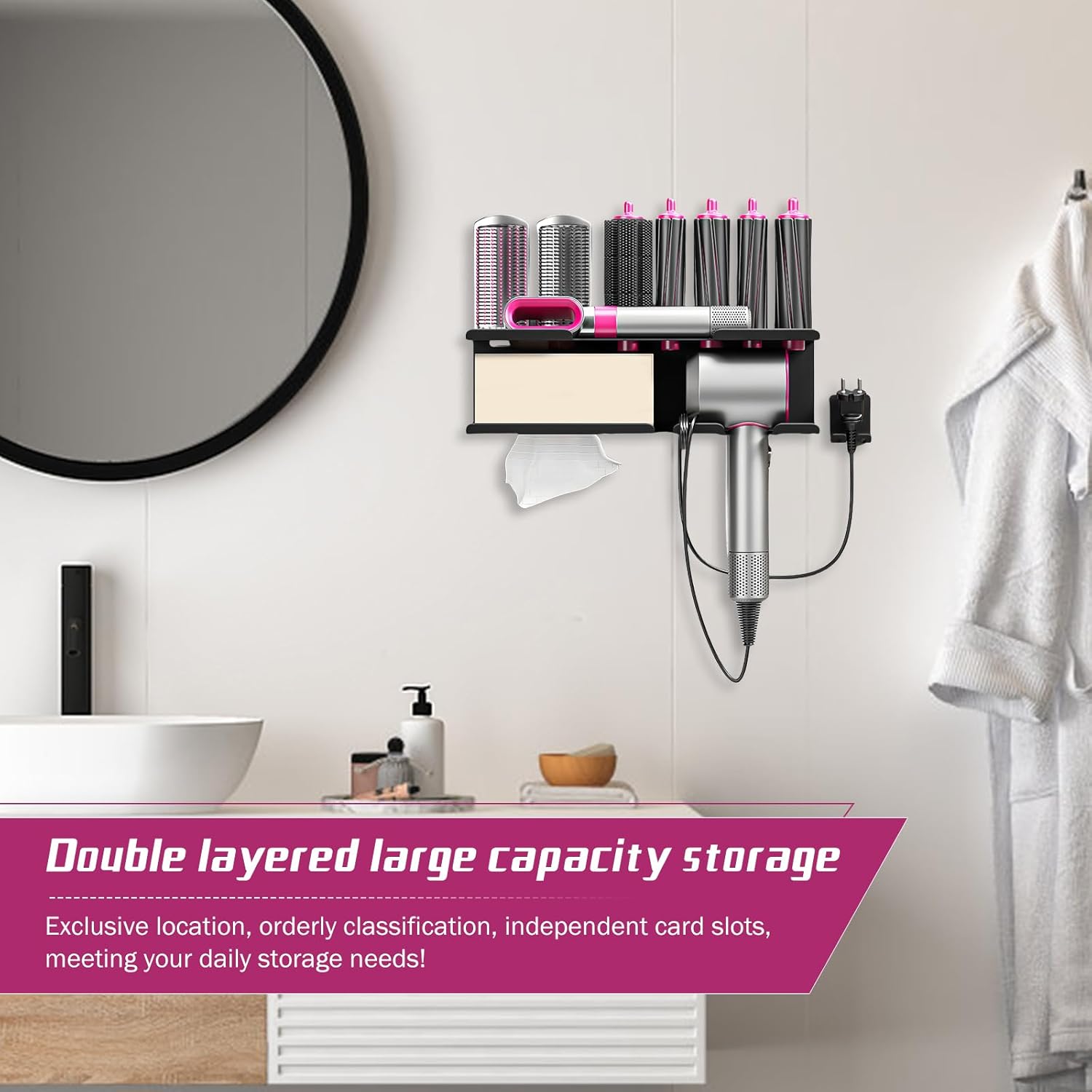 Support mural en acier inoxydable pour Dyson Airwrap : rangement élégant et pratique pour vos accessoires de coiffure – Image 6