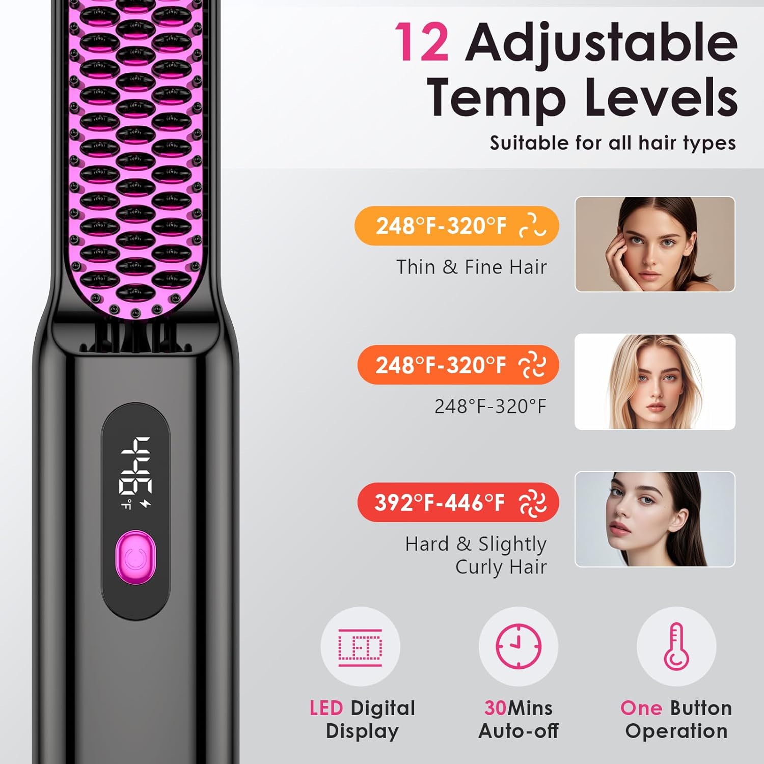 Brosse lissante sans fil : l'outil professionnel idéal pour des cheveux lisses et brillants Découvrez la brosse chauffante portable, rechargeable et efficace pour un coiffage rapide et impeccable – Image 2
