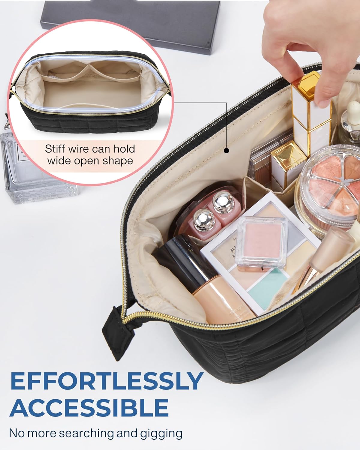 Trousse de maquillage de voyage : la solution idéale pour les femmes en déplacement Optimisez votre organisation avec cette trousse de toilette rembourrée, spacieuse et élégante – Image 5