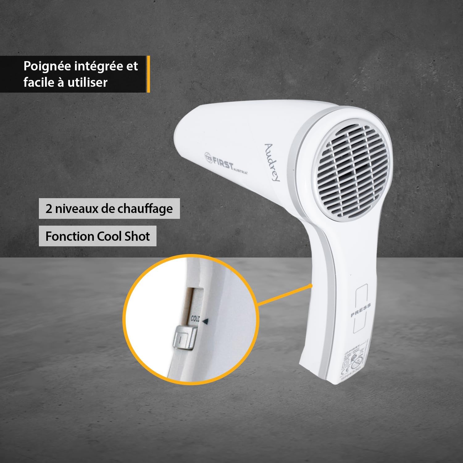 Sèche-cheveux blanc 1200W avec support mural : pour un séchage rapide et pratique à la maison – Image 4