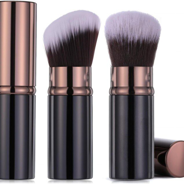 Pinceaux de maquillage rétractables Kabuki : lot de 2 pour les voyages, parfaits pour un teint impeccable