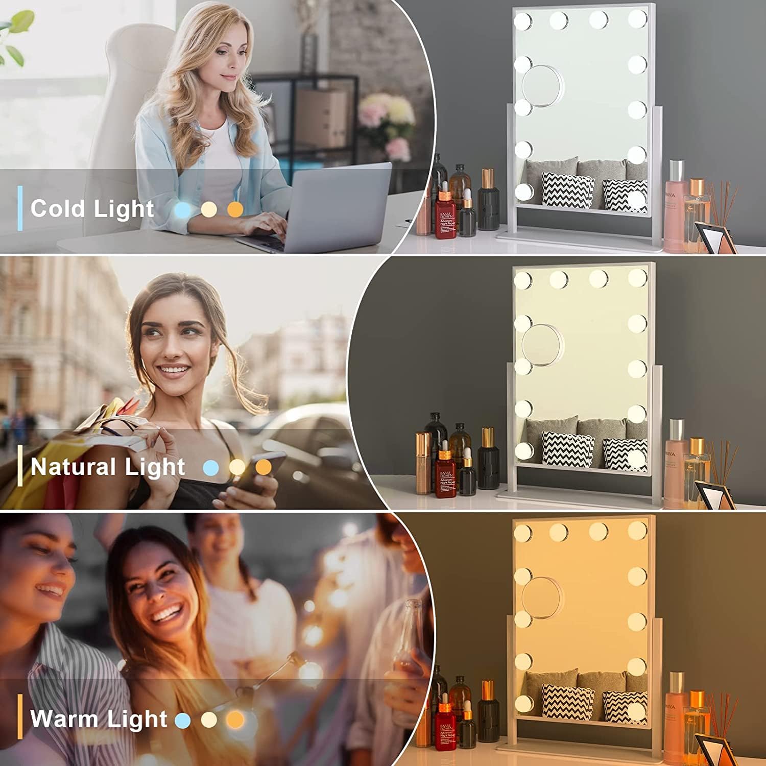 Miroir maquillage lumineux : l’accessoire parfait pour les passionnées de beauté avec 12 lumières et rotation à 360° – Image 2