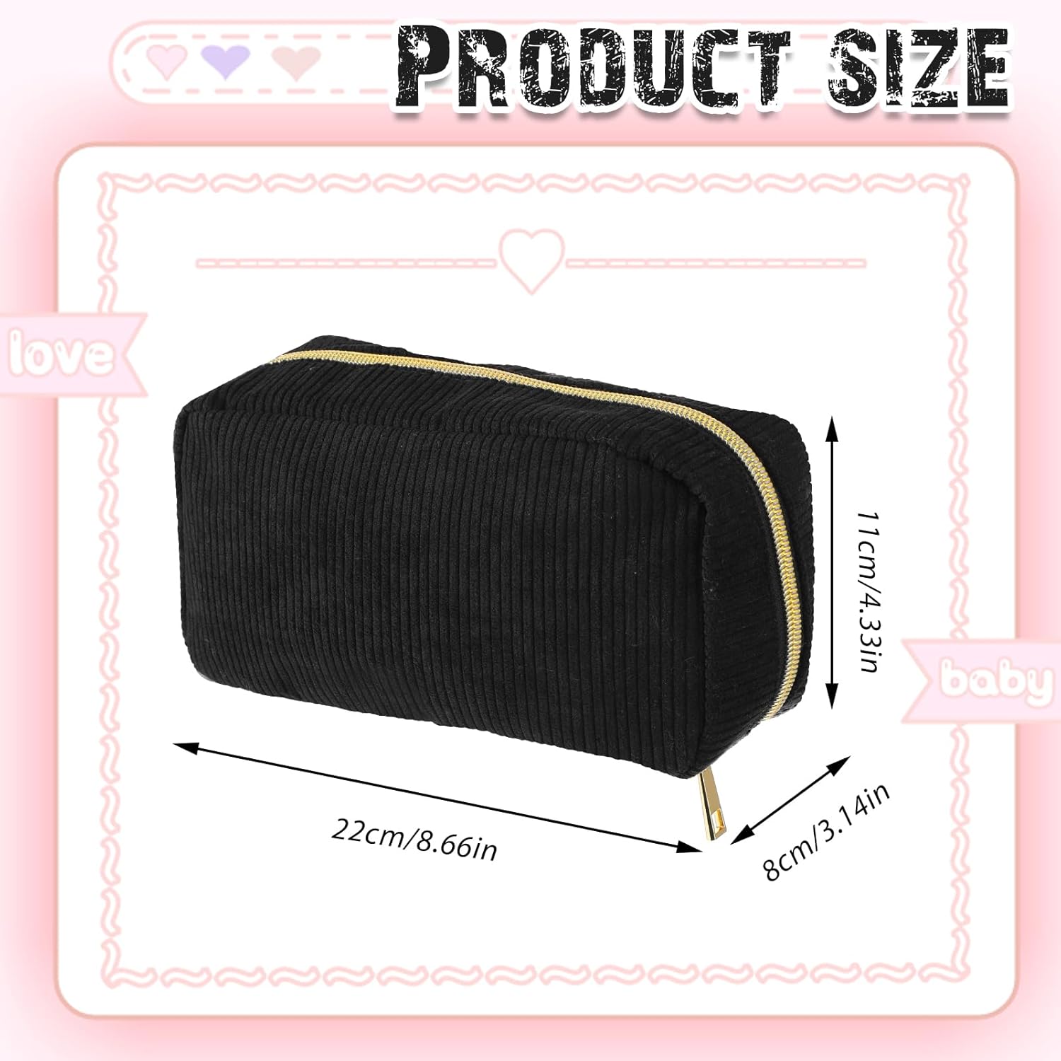 Petite trousse de toilette pour femme : sac de rangement élégant et pratique avec 3 poches intérieures en corduroy pour un voyage sans tracas – Image 3