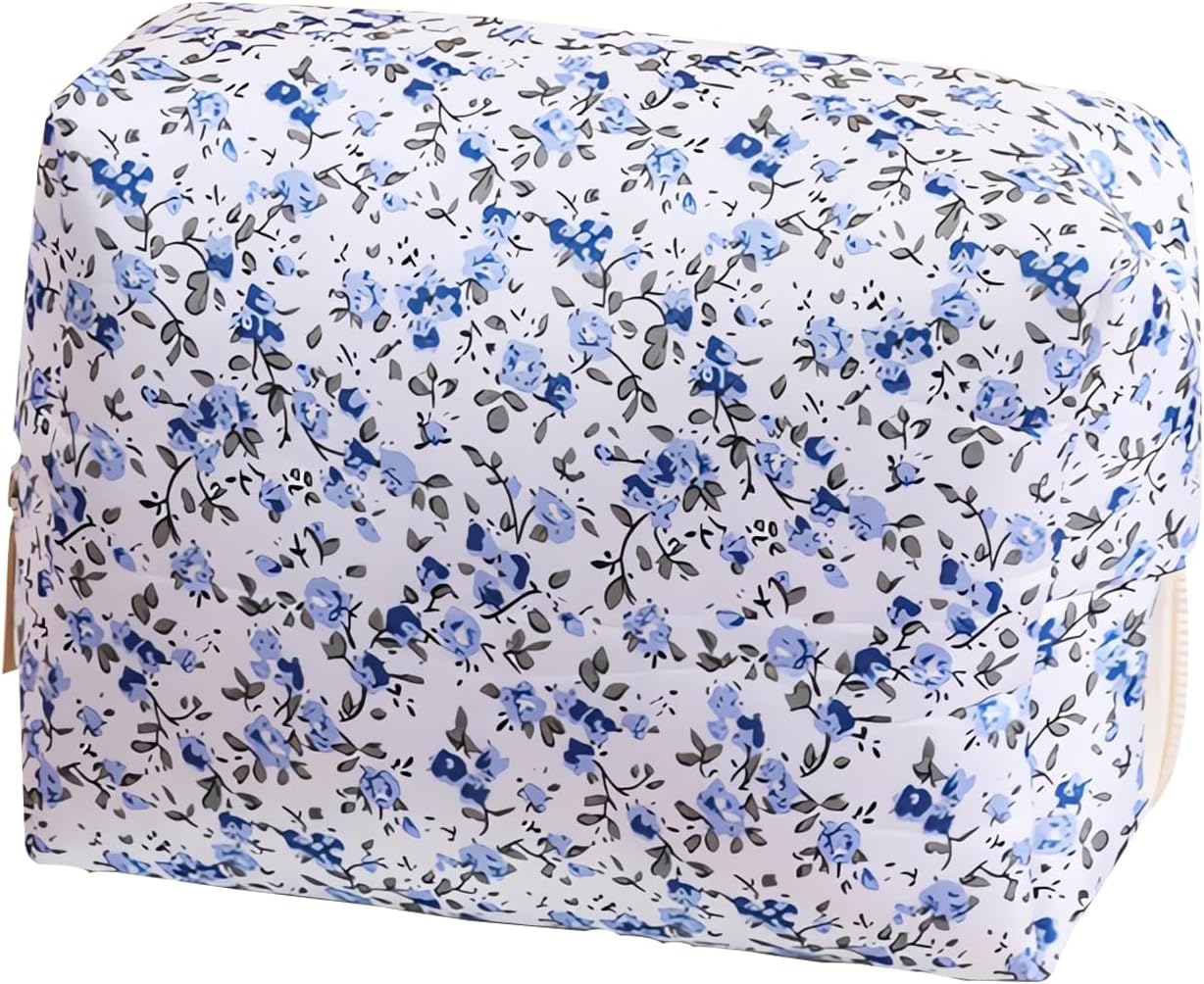 Trousse de maquillage matelassée en coton doux : élégance florale pour les passionnées de beauté