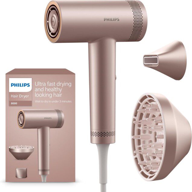 Sèche-Cheveux Ionique Champagne Rosé 8000W ThermoShield et Coiffage Parfait Inclus