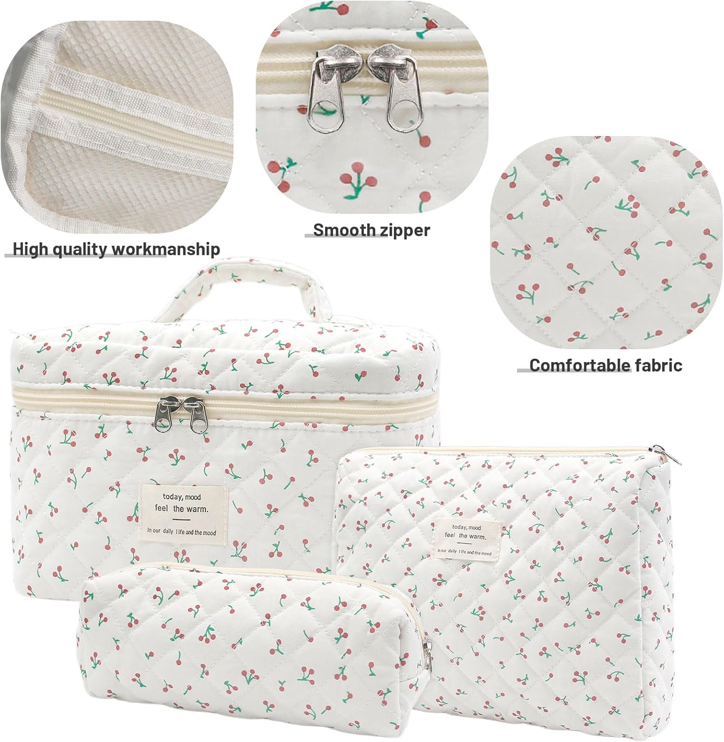 Trousse de toilette pour femme : lot de 3 avec motif floral, idéale pour le quotidien et les voyages – Image 3