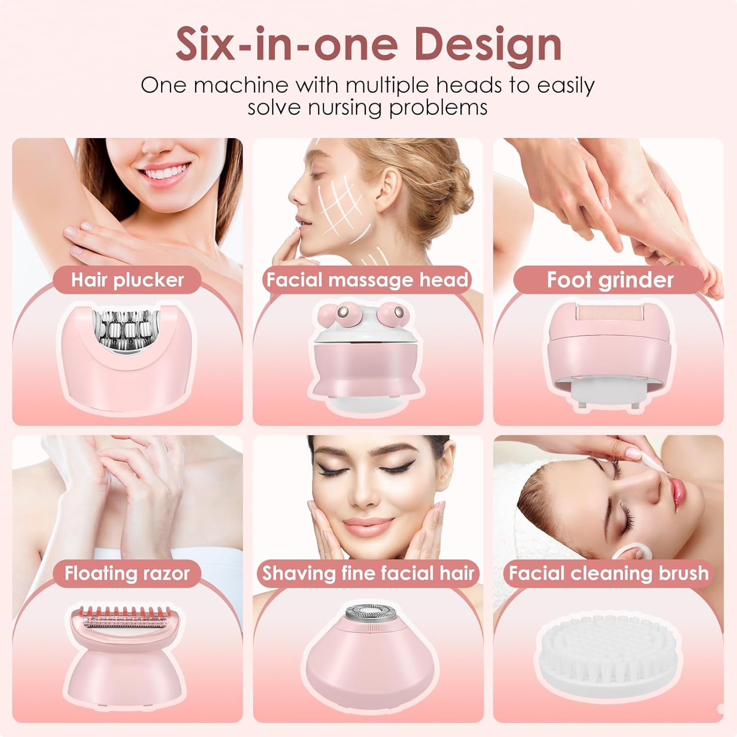 Epilateur électrique : le rasoir 6 en 1 idéal pour les femmes en quête de douceur Découvrez un rasoir électrique sans fil avec affichage LED, parfait pour un rasage sec ou humide, incluant une brosse exfoliante et un massage relaxant. – Image 2