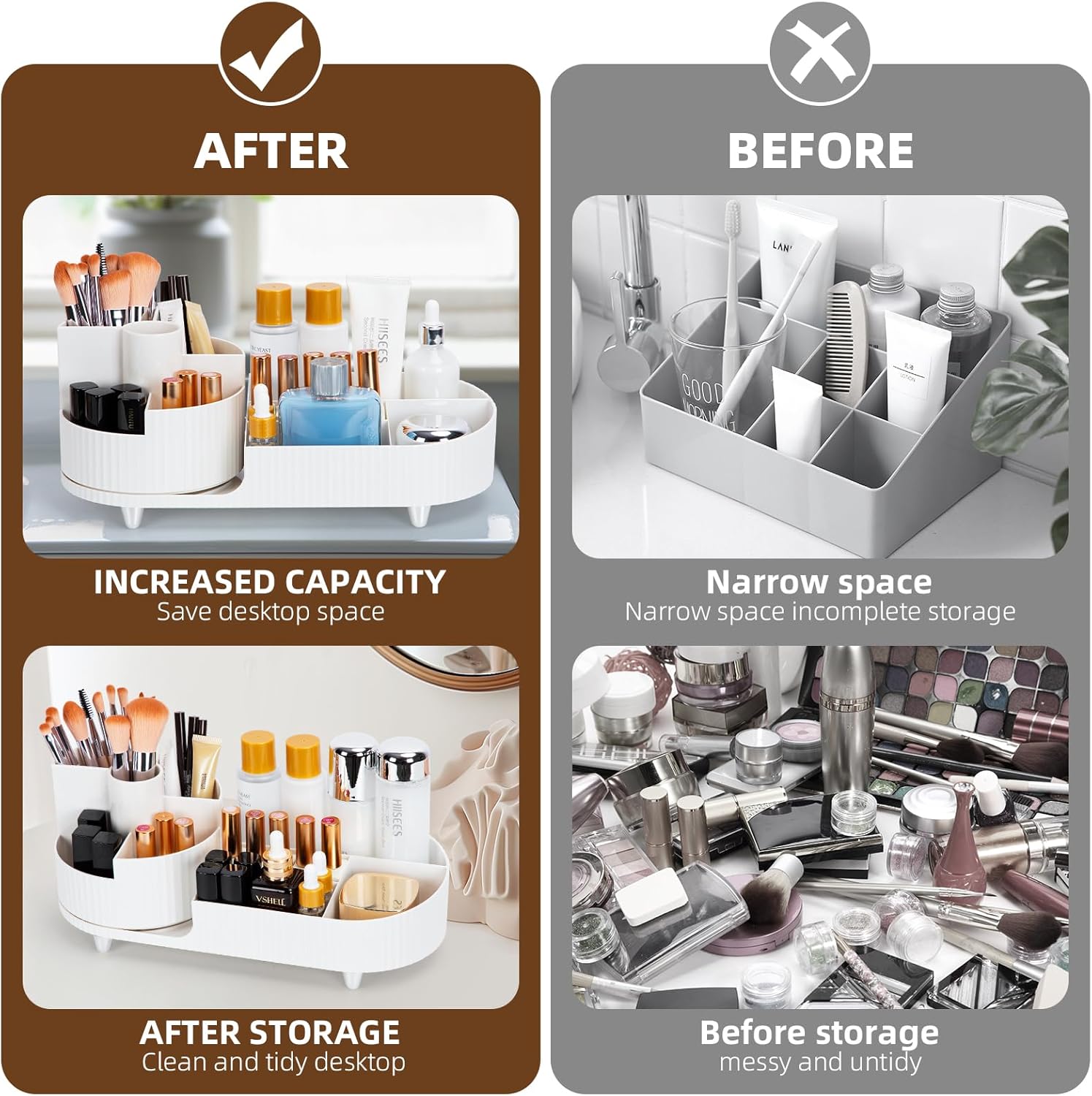Organisateur maquillage rotatif 360 degrés : idéal pour les coiffeuses et passionnées de beauté Optimisez votre espace avec ce stockage cosmétique multifonctionnel et élégant en blanc pur – Image 6