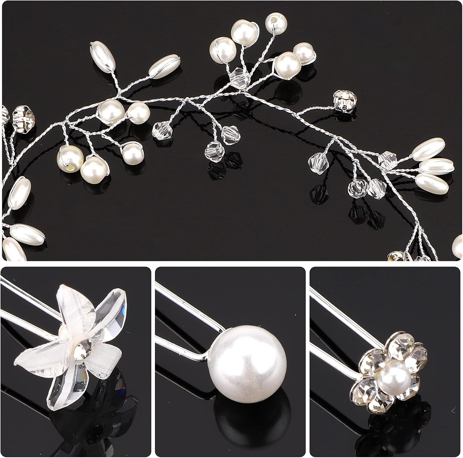Épingles à cheveux fleur en cristal : 30 pièces et bandeau perlé pour mariées élégantes – Image 6