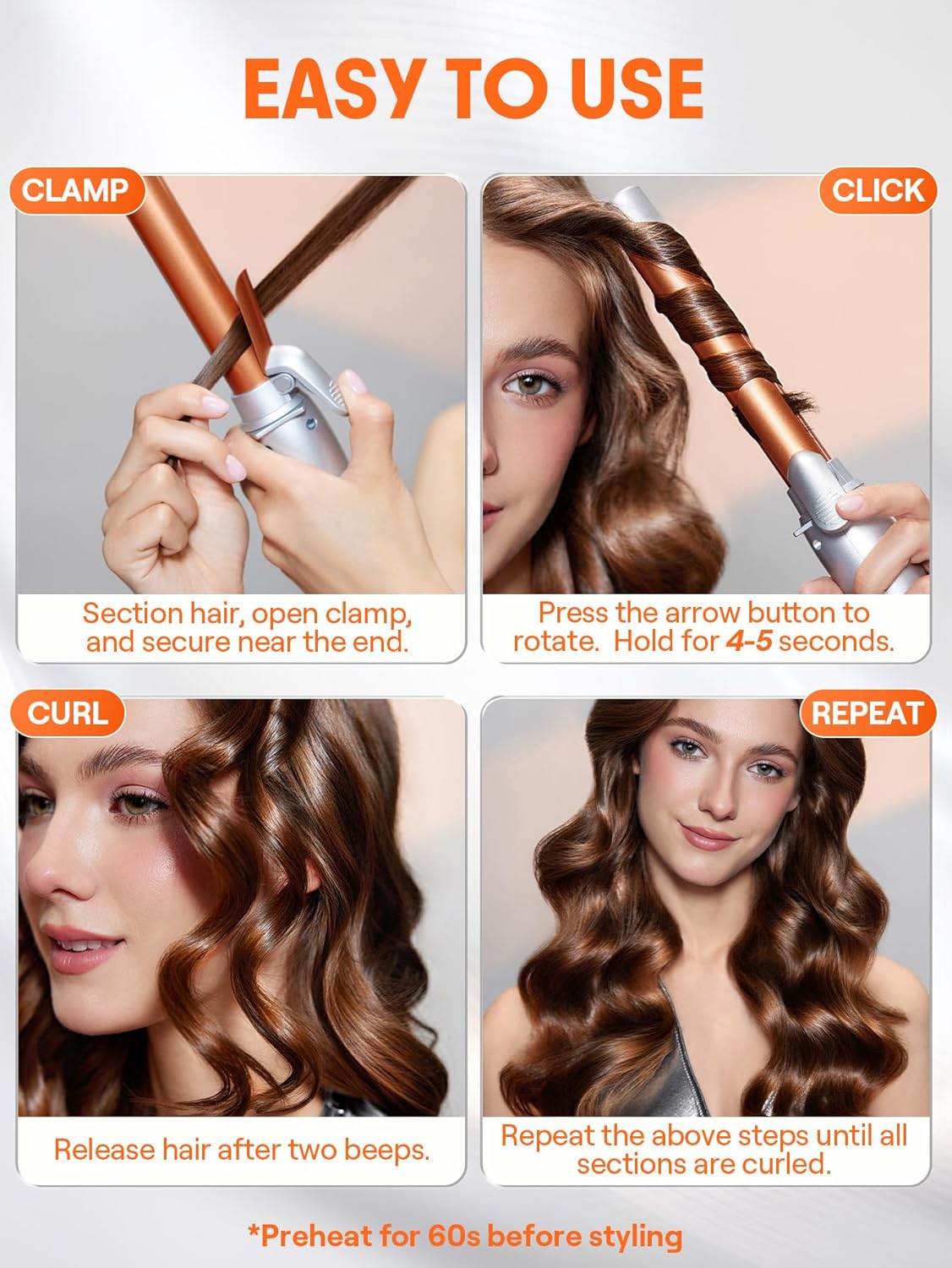 Fer à boucler rotatif automatique 25mm pour cheveux longs : créez des vagues beach effortless jusqu'à 220°C – Image 8
