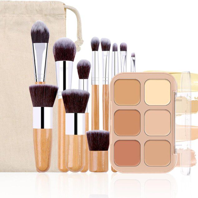 Palette de correcteurs de teint pour un maquillage parfait : 6 couleurs anti-cernes et 11 pinceaux essentiels pour sublimer votre visage