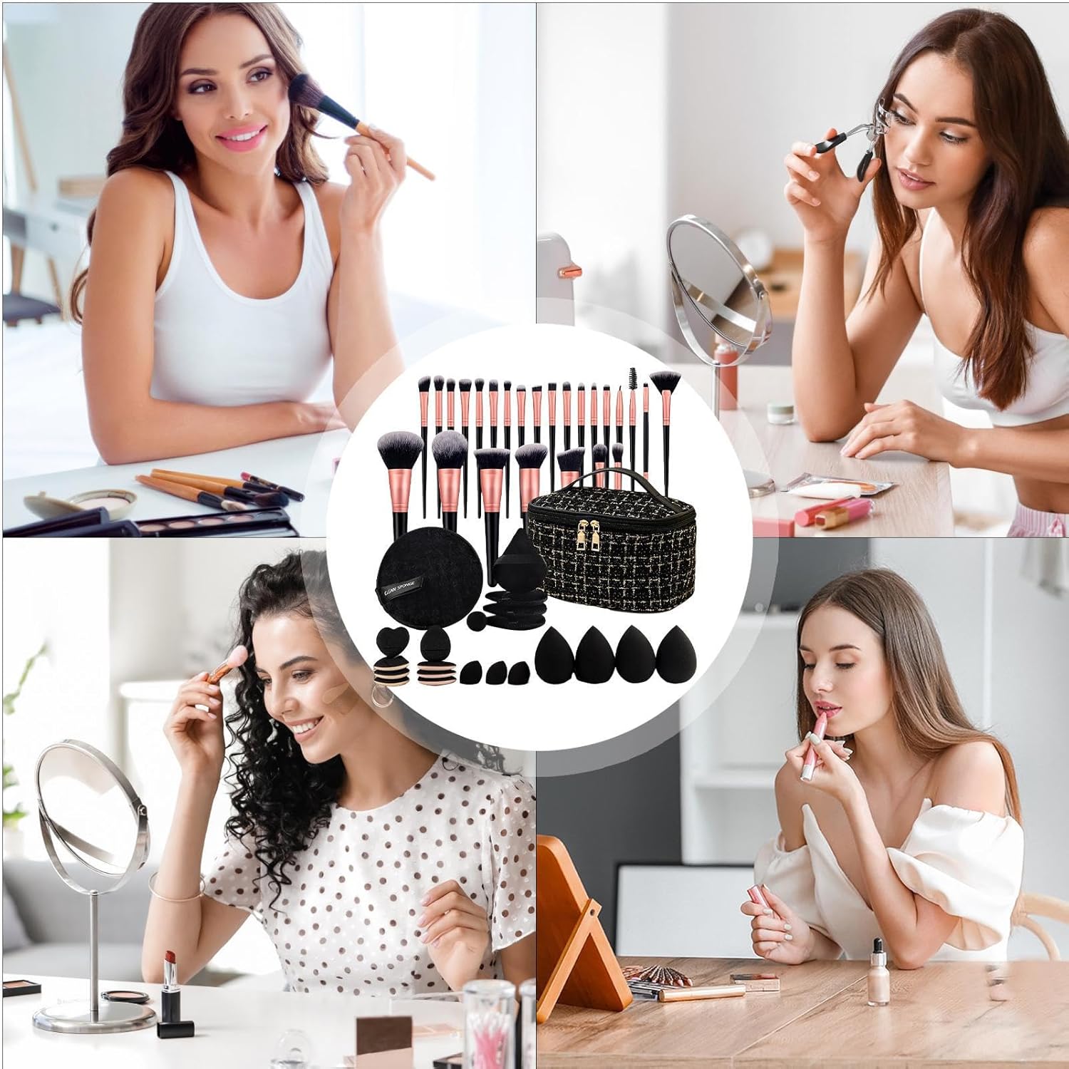 Pinceaux de maquillage : set élégant avec sac de rangement pour un teint parfait Kit complet avec blender éponge, idéal pour les passionnées de beauté – Image 5