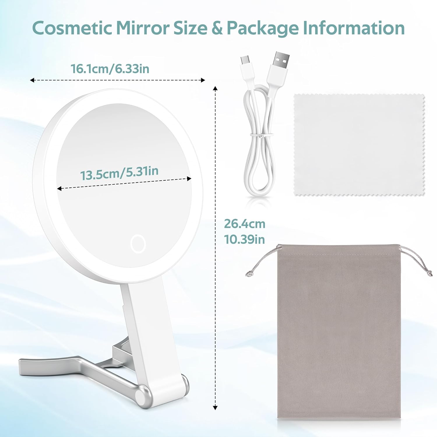 Miroir grossissant lumineux pour un maquillage parfait : double face 10x/1x avec éclairage et 3 couleurs, idéal pour la coiffeuse et le voyage – Image 7