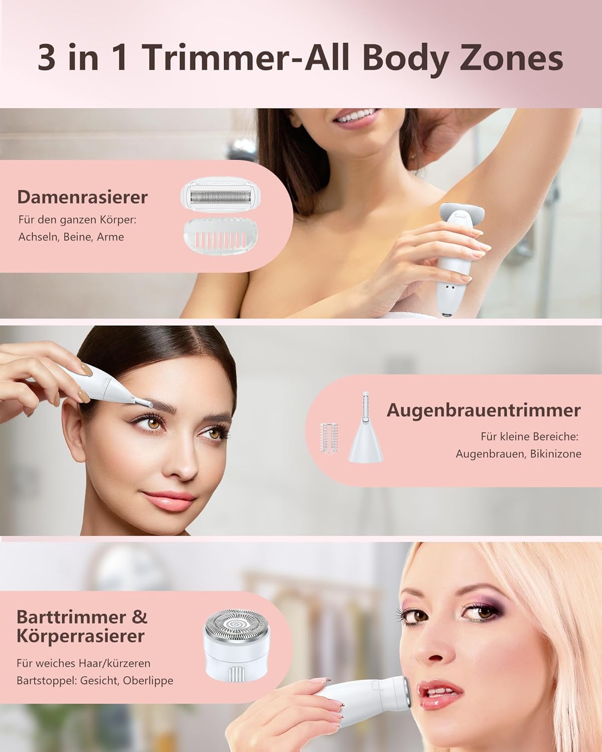 Rasoir électrique femme 3-en-1 : épilation douce et précise pour bikini, aisselles et jambes Profitez d'une autonomie de 120 minutes et d'un affichage LED pour une utilisation facile et efficace – Image 2