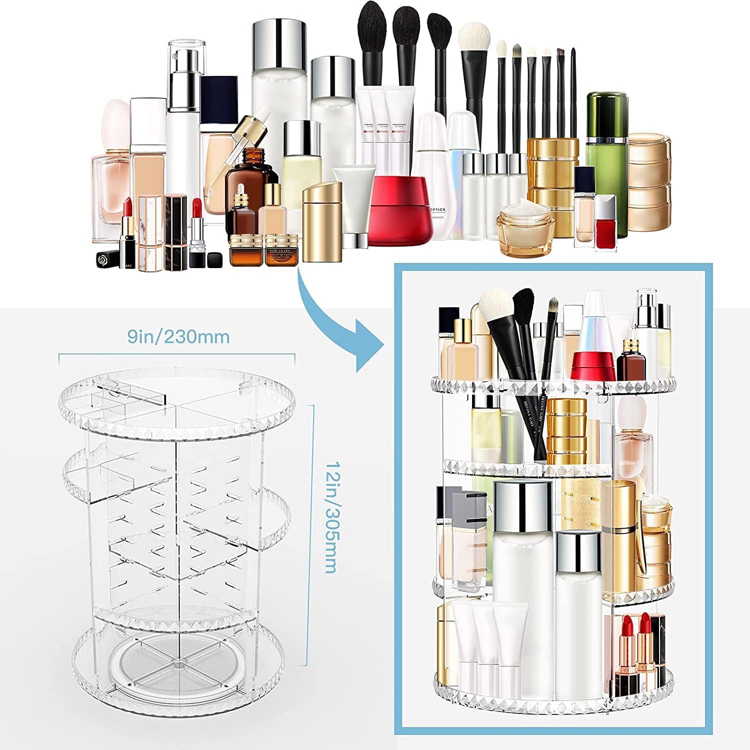 Organiseur de maquillage rotatif à 360° : l'allié parfait pour les passionnées de beauté Découvrez un organisateur de beauté élégant en cristal, conçu pour optimiser le rangement de vos cosmétiques et parfums tout en ajoutant une touche de sophistication à votre espace. – Image 2