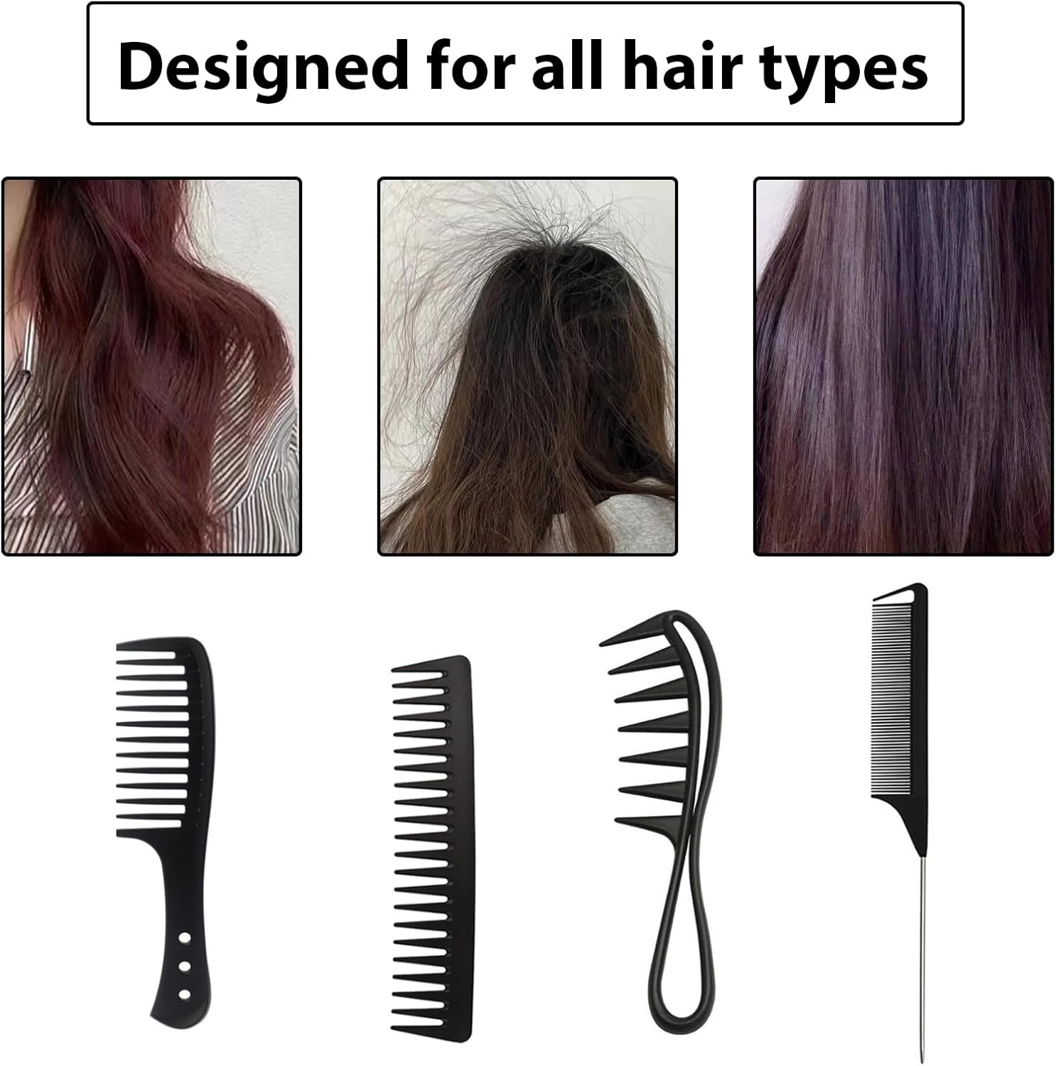 Peigne cheveux bouclés : ensemble de 4 pièces pour tous types de cheveux, antistatique et élégant pour femmes et hommes – Image 6