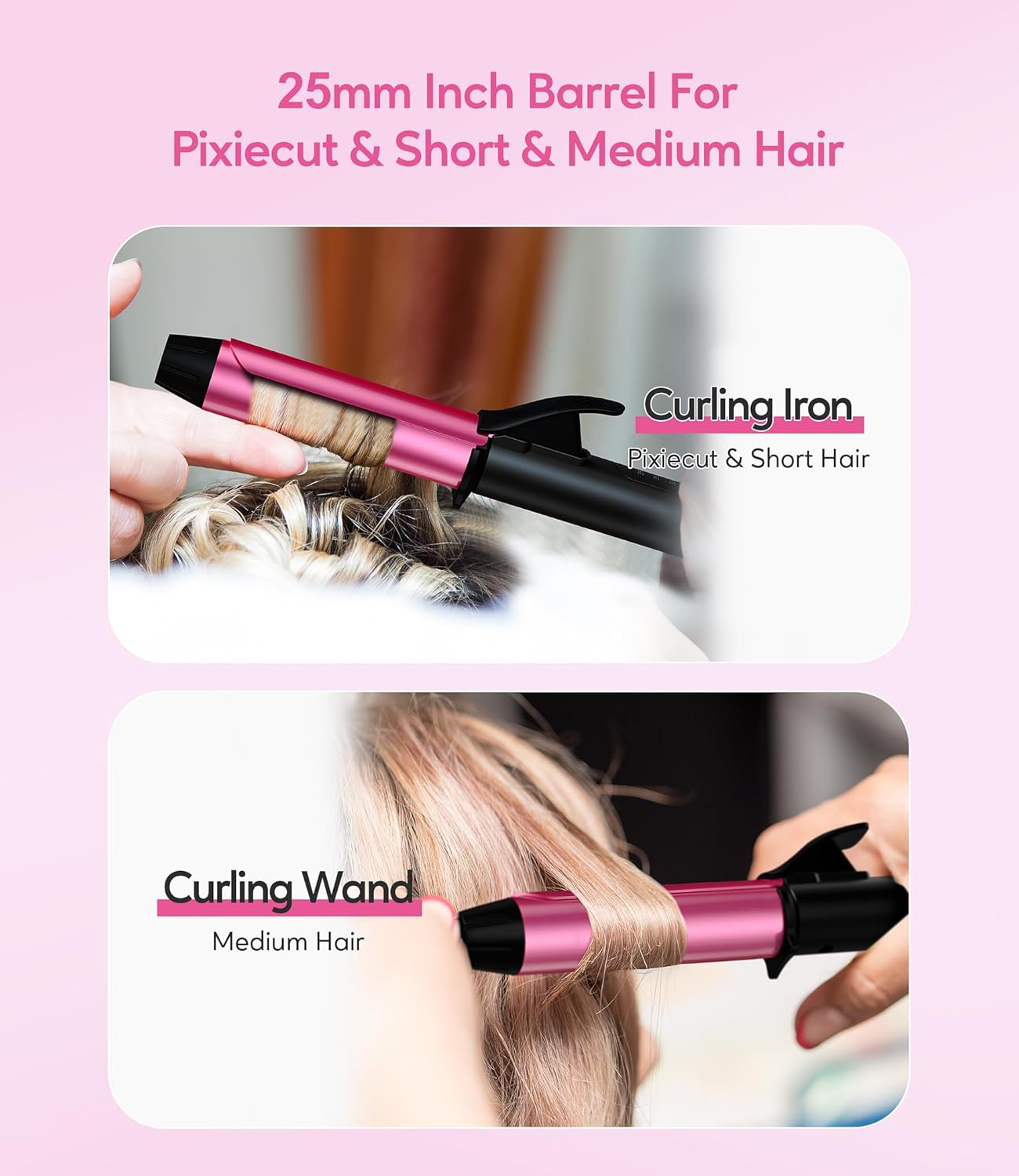 Fer à boucler 25 mm pour cheveux courts : créez des boucles sublimes avec notre mini fer à friser céramique, infusion de kératine et d'huile d'argan – Image 4