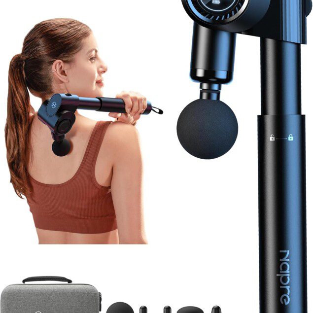 Pistolet de massage musculaire Napre : soulagez vos douleurs corporelles avec un appareil pliable et réglable pour un confort optimal