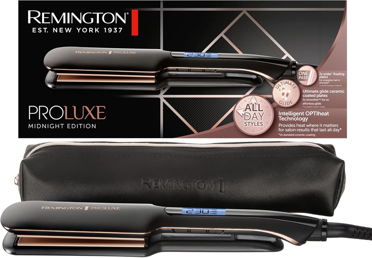 Fer à lisser Remington Proluxe : lisseur cheveux à plaques en céramique XL pour un coiffage professionnel en douceur