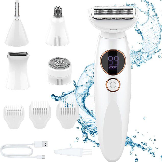 Rasoir électrique femme : la tondeuse 5 en 1 pour un soin doux et efficace du maillot, visage, bras, jambes et aisselles