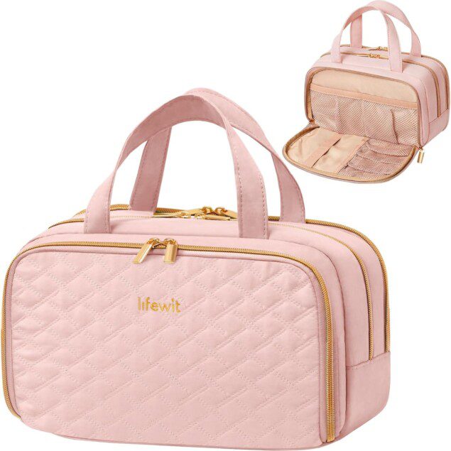 Trousse de toilette rose élégante pour femmes : rangement pratique et chic pour vos voyages