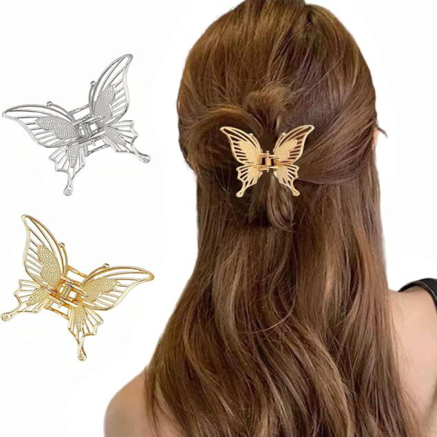 Petites pinces à cheveux en métal en forme de papillon : l'élégance dorée et argentée pour sublimer votre coiffure