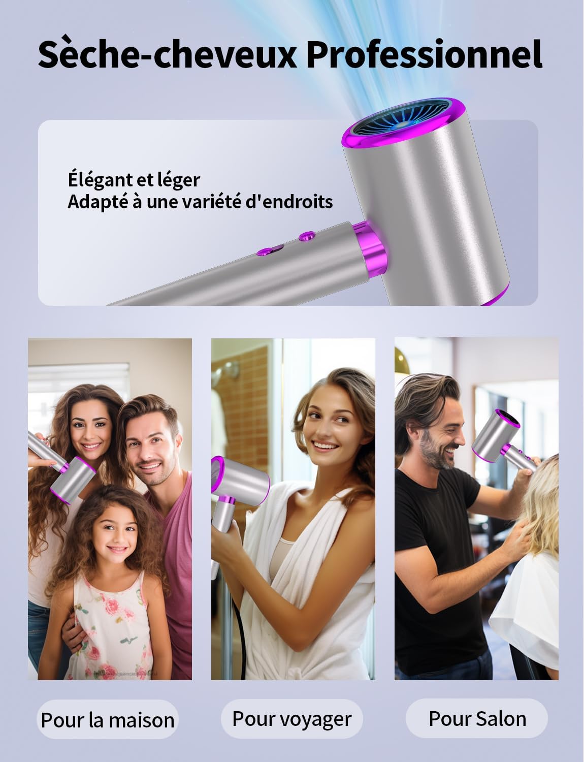 Sèche cheveux ionique 2400W : le compagnon idéal pour des coiffures éclatantes à la maison et en voyage – Image 6