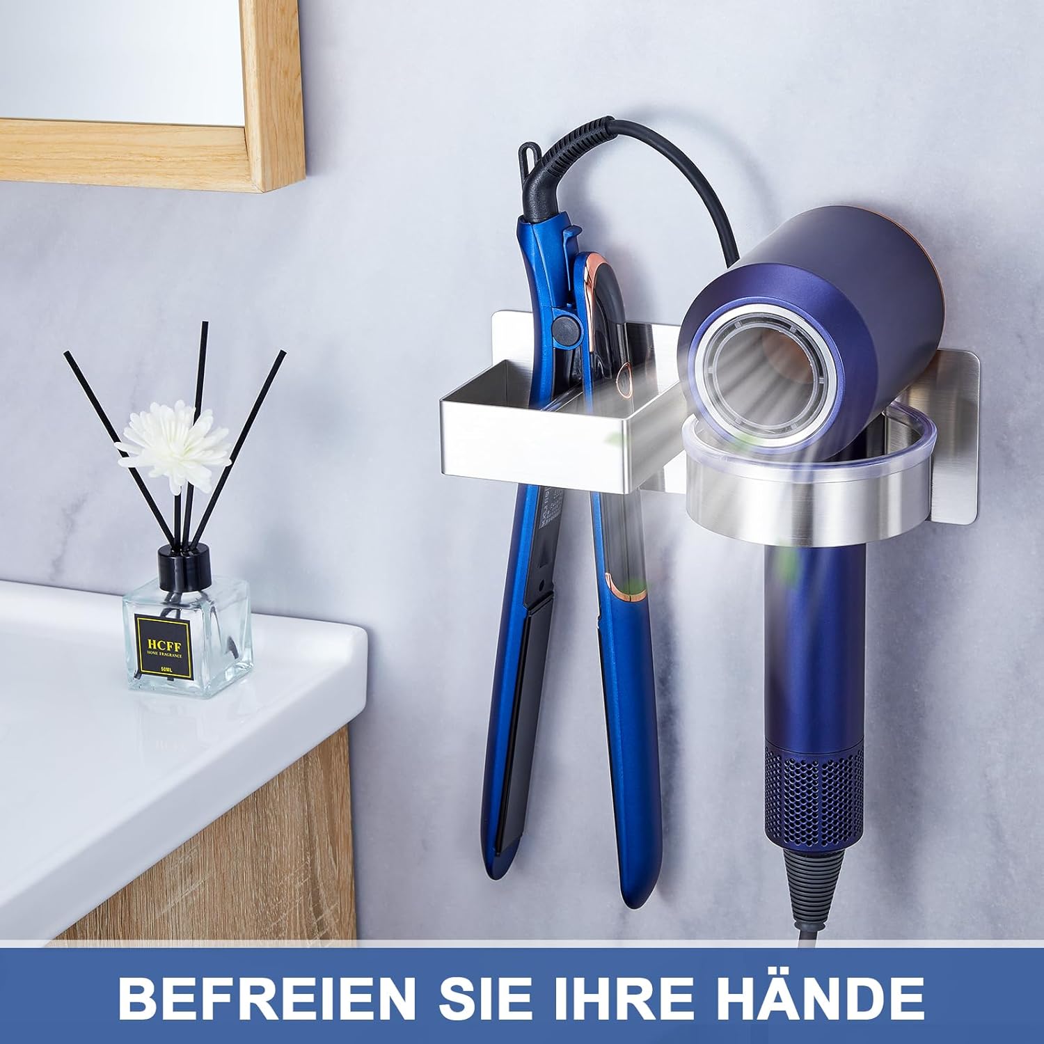 Support lisseur et sèche-cheveux mural : une solution élégante pour votre salle de bain Découvrez notre support inoxydable autocollant, idéal pour les salons de coiffure et les particuliers – Image 8